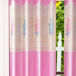 Homefab India Pink & Cream Set of 2 Floral Door Curtain-image-11