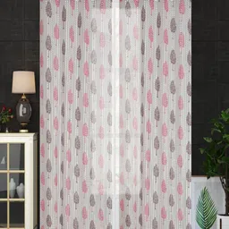 Aura Pink & White 2 Pieces Ethnic Motifs Sheer Door Curtains-image-53