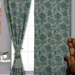 Parda Sansar Green & Grey 2 Pieces Floral Printed Room Darkening Window Curtains-image-54