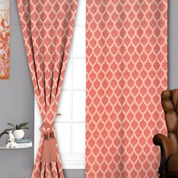 Parda Sansar Red and Cream 2 Pieces Ethnic Motifs Room Darkening Window Curtains-image-66