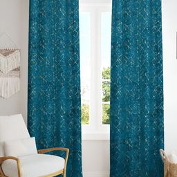 Kraftiq Homes Blue & Gold Toned Set of 2 Room Darkening Velvet Window Curtains-image-39