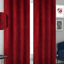 Kraftiq Homes Maroon & Black 2 Pcs Abstarct Velvet Room Darkening Window Curtain-image-25