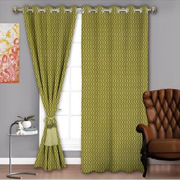 Parda Sansar Green & Olive Green 2 Pieces Geometric Printed Room Darkening Window Curtains-image-36