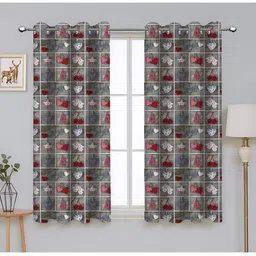 Airwill Grey Red 2 Pieces Abstract Cotton Room Darkening Window Curtain-11