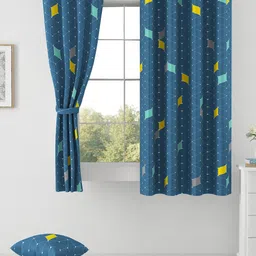SWAYAM Omega Blue & White 2 Pieces Geometric Room Darkening Window Curtains-13