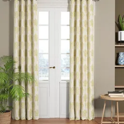 BIANCA Set of 2 Green & Gold-Toned Floral Room Darkening Door Curtain-29