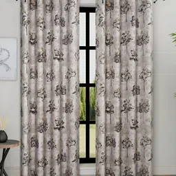 Aura Grey & Cream-Coloured 2 Pcs Floral Room Darkening Door Curtain-picture-26