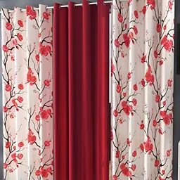 Shopgallery Red & White 3 Pieces Floral Room Darkening Door Curtain-7