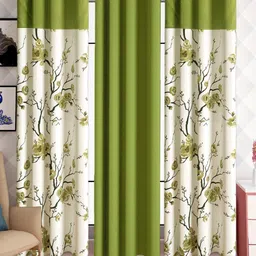 Lunar Days Green & White 3 Pieces Floral Room Darkening Door Curtain-image-35
