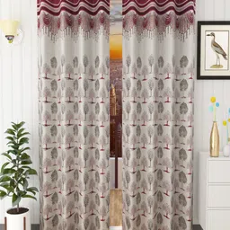 Homefab India Maroon & Grey Pack of 2 Ethnic Motifs Room Darkening Door Curtain-0