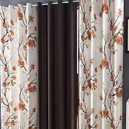 Shopgallery Coffee Brown & White 3 Pieces Floral Room Darkening Door Curtain-image-46