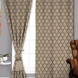 Parda Sansar Beige and Brown 2 Pieces Ethnic Motifs Printed Room Darkening Door Curtains-40