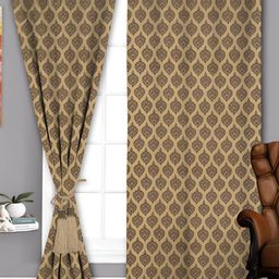 Parda Sansar Beige and Brown 2 Pieces Ethnic Motifs Printed Room Darkening Door Curtains-image-68