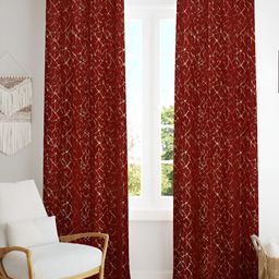 Kraftiq Homes Maroon & Gold Toned 2 Pieces Room Darkening Velvet Door Curtains-image-8