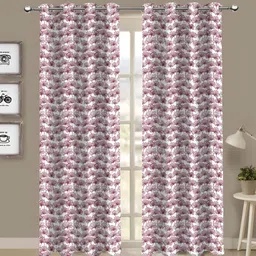 Airwill Maroon White 2 Pieces Floral Cotton Room Darkening Door Curtain-image-99