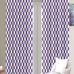 Airwill Purple White 2 Pieces Geometric Cotton Room Darkening Door Curtain-image-84