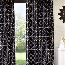 Home Sizzler Navy Blue & Brown Geometric Cotton Room Darkening Door Curtain-54