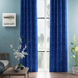 BIANCA Blue Set of 2 Geometric Room Darkening Door Curtain-37