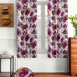 Cortina Purple & Brown Set of 2 Floral Window Curtain-37