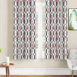 SEJ by Nisha Gupta White & Green Set of 2 Floral Window Curtain-30