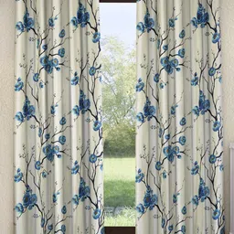 Fashion String Blue & Off White Set Of 2 Floral Window Curtain-23