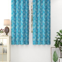 Aura Blue & White 2 Pieces Floral Printed Window Curtain-image-73