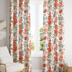 Trance Home Linen White & Red 2 Pieces Floral Printed Cotton Window Curtains-image-30
