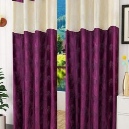 Bajo's Purple & Cream-Coloured 2 Pieces Self Design Door Curtains-33