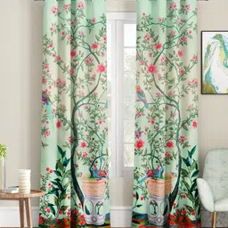 SEJ by Nisha Gupta Green & Red Set of 2 Floral Long Door Curtain-23