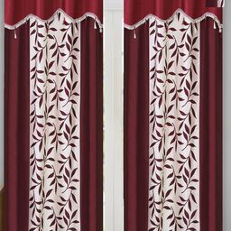 Aura Maroon & White 2 Pieces Floral Printed Room Darkening Long Door Curtain-image-68