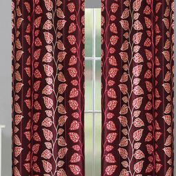 Aura Maroon & White 2 Pieces Floral Printed Room Darkening Long Door Curtain-image-67