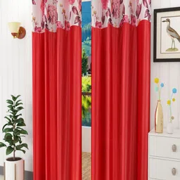 Homefab India Maroon & White Set of 2 Floral Long Door Curtain-image-61