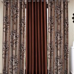 Fashion String Brown & White Set of 3 Floral Long Door Curtain-11