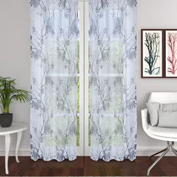 THE CONVERSION Grey & Black 2 Pieces Floral Sheer Long Door Curtains-image-93