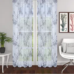 THE CONVERSION Grey & Black 2 Pieces Floral Printed Sheer Long Door Curtains-image-90