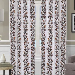 ROMEE Off White & Brown Set of 2 Floral Sheer Long Door Curtain-56