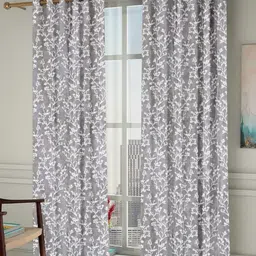 Homefab India Grommet Grey & White 2 Pieces Printed Long Door Curtains-16