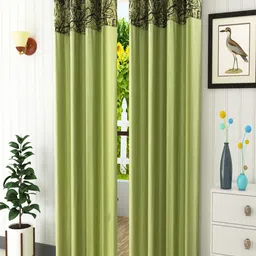 Homefab India Green & Black Set of 2 Long Door Curtain-21