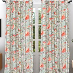 EasyGoods Green & Coral 2 Pieces Floral Printed Black Out Cotton Long Door Curtains-image-20