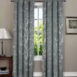 RRC Grey Set of 2 Floral Black Out Long Door Curtain-48