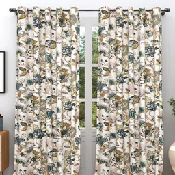 EasyGoods White & Red Floral Printed Black Out Cotton Long Door Curtain-6