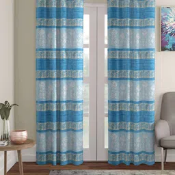 ERIC LONDON Turquoise Blue & White Set of 2 Room Darkening Long Door Curtain-image-24