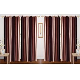 Shopgallery Brown & Beige 4 Pieces Colourblocked Room Darkening Long Door Curtains-picture-10