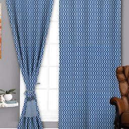 Parda Sansar Blue and White 2 Pieces Geometric Printed Room Darkening Long Door Curtains-image-96