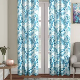Aura Blue & White 2Pcs Floral Eyelet Long Door Curtains-image-35