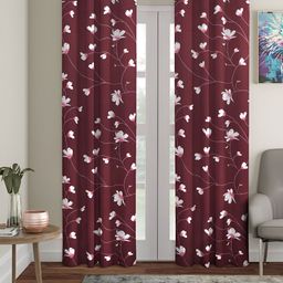 Aura Maroon & White 2 Pieces Floral Printed Eyelet Door Curtains-image-38