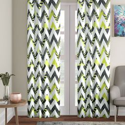 Aura White & Green 2 Pieces Geometric Printed Eyelet Long Door Curtains-image-19