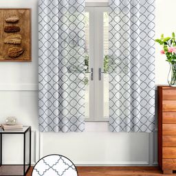 Cortina White & Grey Set of 2 Embroidered Sheer Window Curtain-21