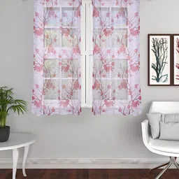 THE CONVERSION Maroon & White 2 Pieces Floral Printed Sheer Window Curtains-image-30