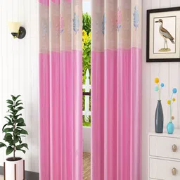 Homefab India Pink & Blue Set of 2 Floral Sheer Window Curtain-26